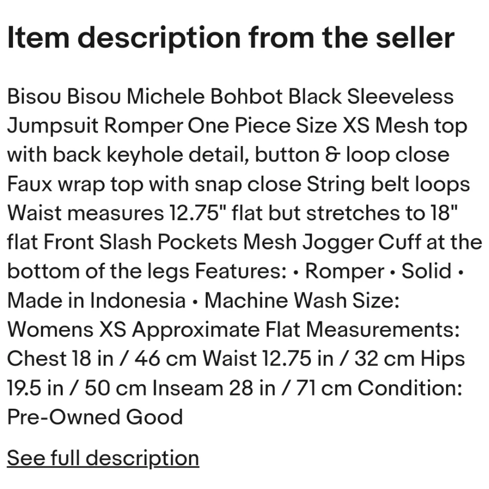 Bisou Bisou Michele Bohbot Black Jogger Jumpsuit Size XS Mesh AJ-1987